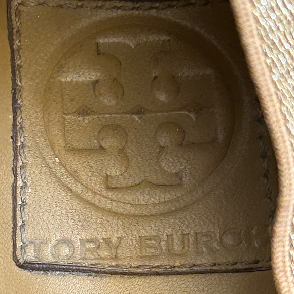 TORY BURCH LOGO BALLET FLATS DRESS SHOES GOLD SPARKLE SIZE 9.5 - Picture 8 of 10